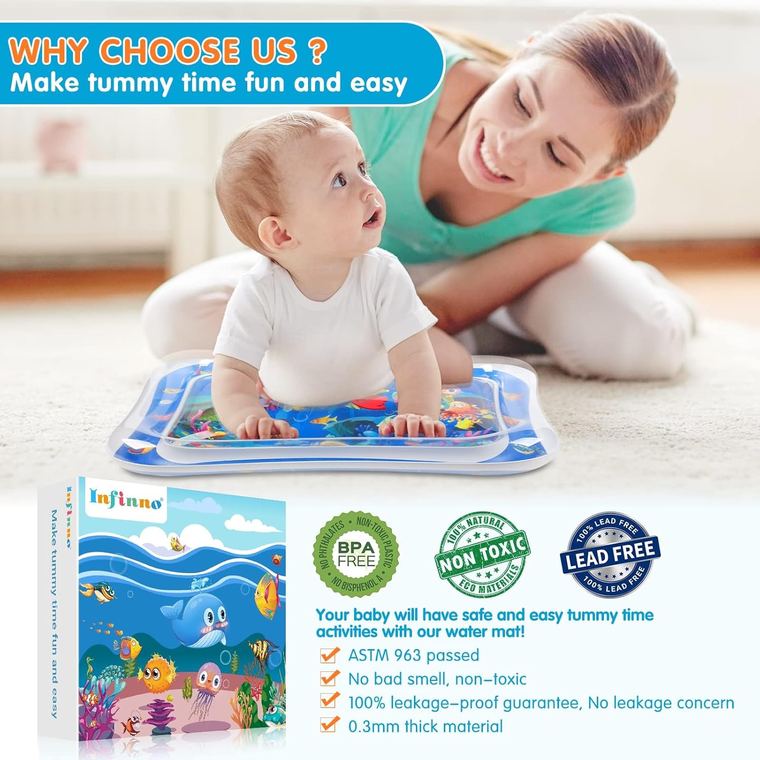 Premium Baby Water Play Mat for Tummy Time – Inflatable Sensory Activity Mat for Infants & Toddlers
