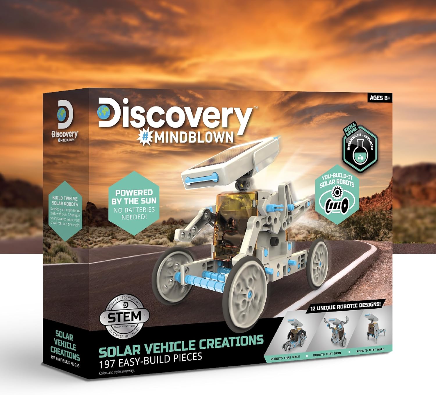 2-in-1 Solar Robot Creation Kit – 197 Pieces Solar Powered STEM Engineering Toy
