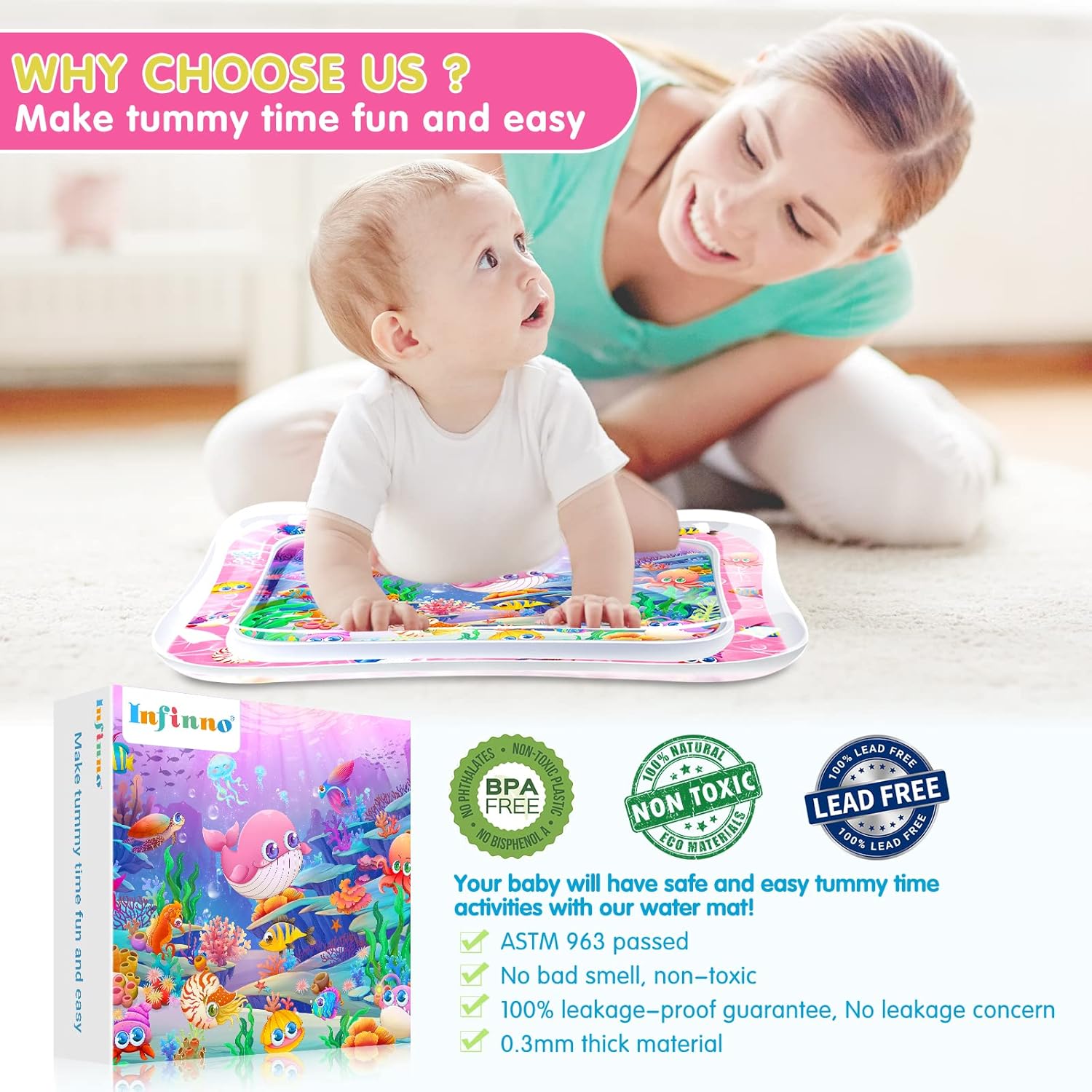 Premium Baby Water Play Mat for Tummy Time – Inflatable Sensory Activity Mat for Infants & Toddlers