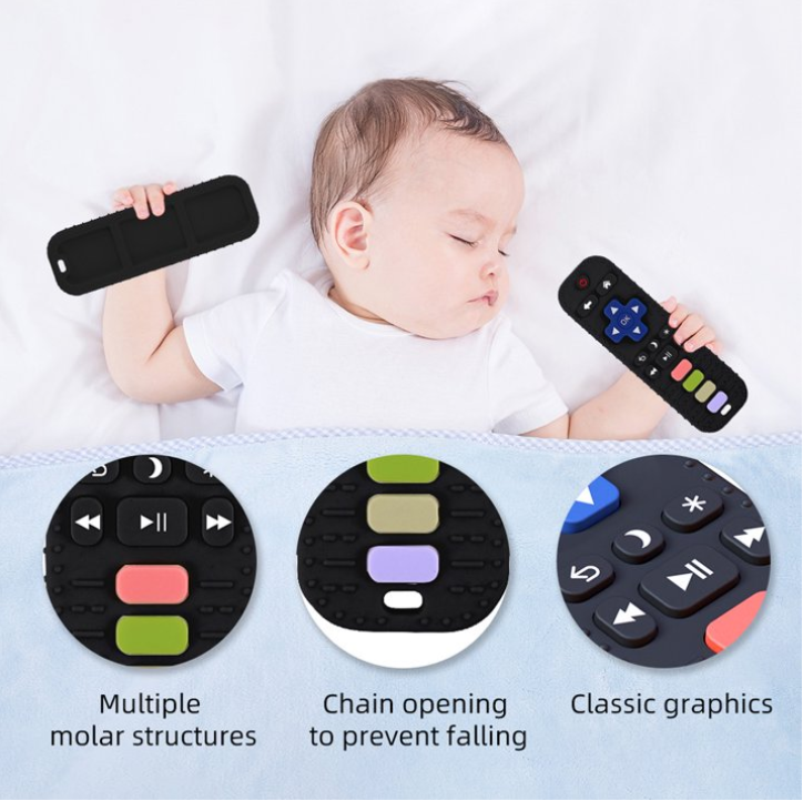 Baby Teething Remote Control Toy – Silicone Sensory Chew Toy for Infants & Toddlers (Black)