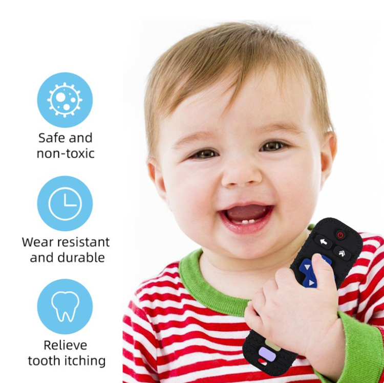 Baby Teething Remote Control Toy – Silicone Sensory Chew Toy for Infants & Toddlers (Black)