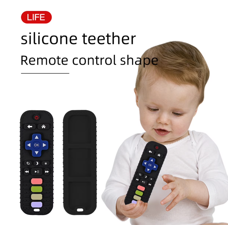 Baby Teething Remote Control Toy – Silicone Sensory Chew Toy for Infants & Toddlers (Black)