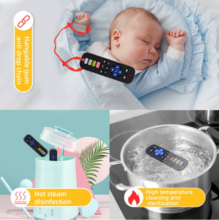 Baby Teething Remote Control Toy – Silicone Sensory Chew Toy for Infants & Toddlers (Black)