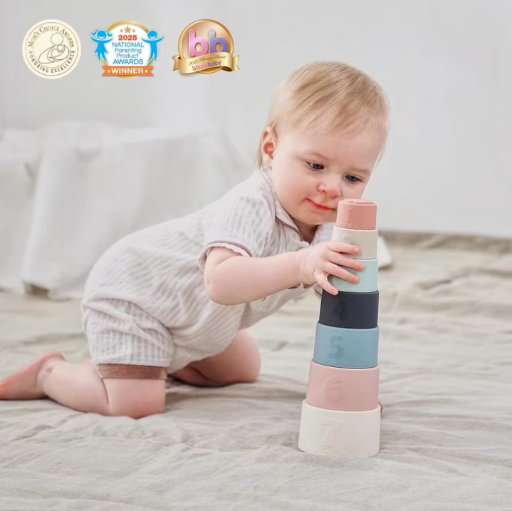 Silicone Stacking Cups Toy – 7-Piece Montessori Educational Nesting & Sensory Learning Set for Babies and Toddlers