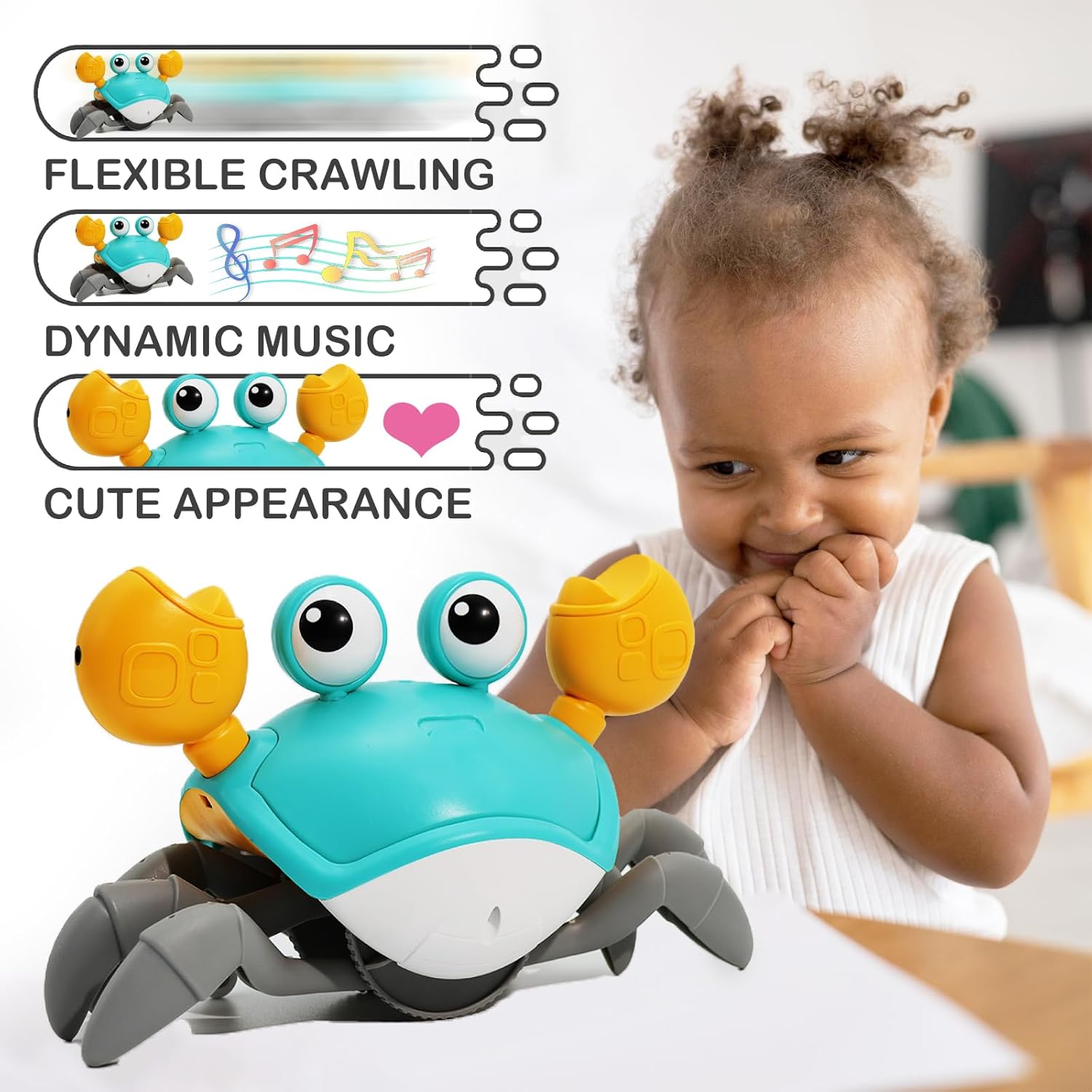 Crawling Crab Baby Toy – Interactive Walking & Dancing Moving Crab with Obstacle Avoidance Sensor for Infants & Toddlers