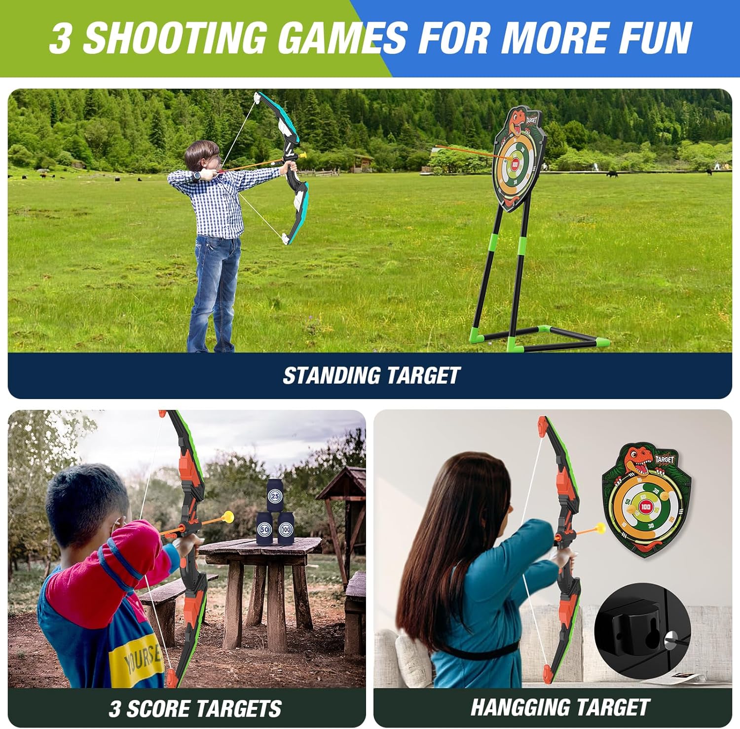 2 Pack Bow and Arrow for Kids – LED Light Up Archery Set with 24 Suction Cup Arrows