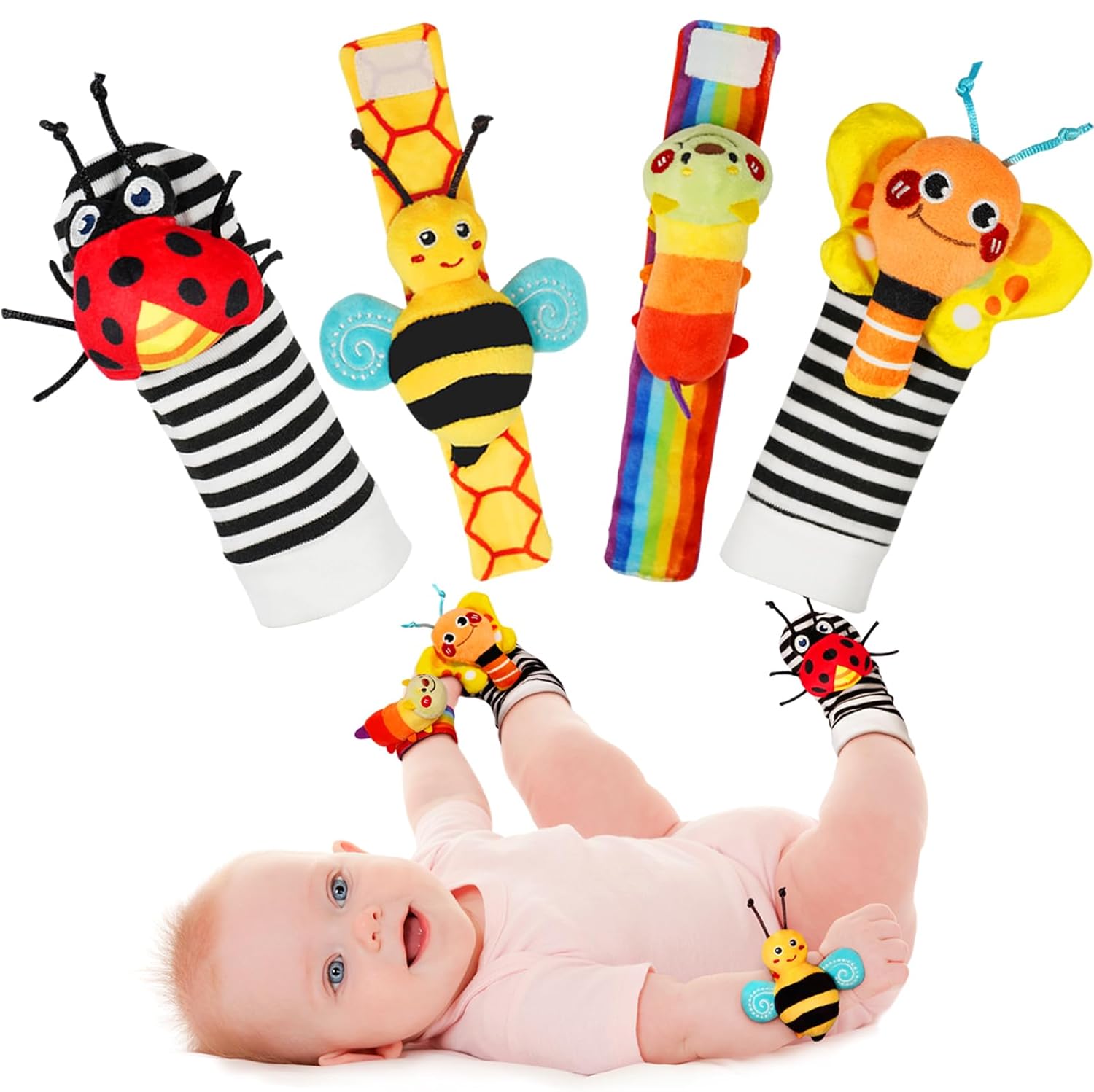 Baby Wrist Rattle Socks & Foot Finder Set – Sensory Music Socks for Newborns, Infants & Early Development
