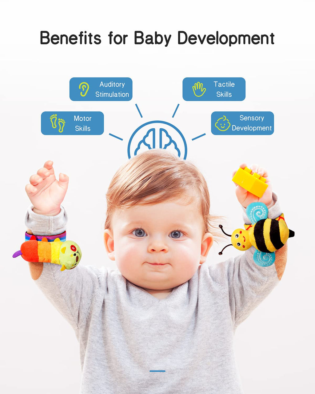 Baby Wrist Rattle Socks & Foot Finder Set – Sensory Music Socks for Newborns, Infants & Early Development