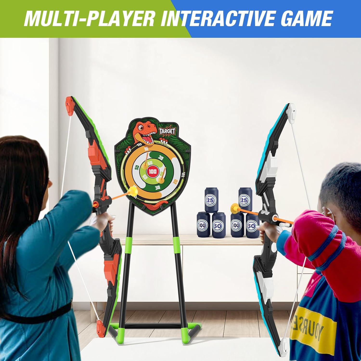 2 Pack Bow and Arrow for Kids – LED Light Up Archery Set with 24 Suction Cup Arrows