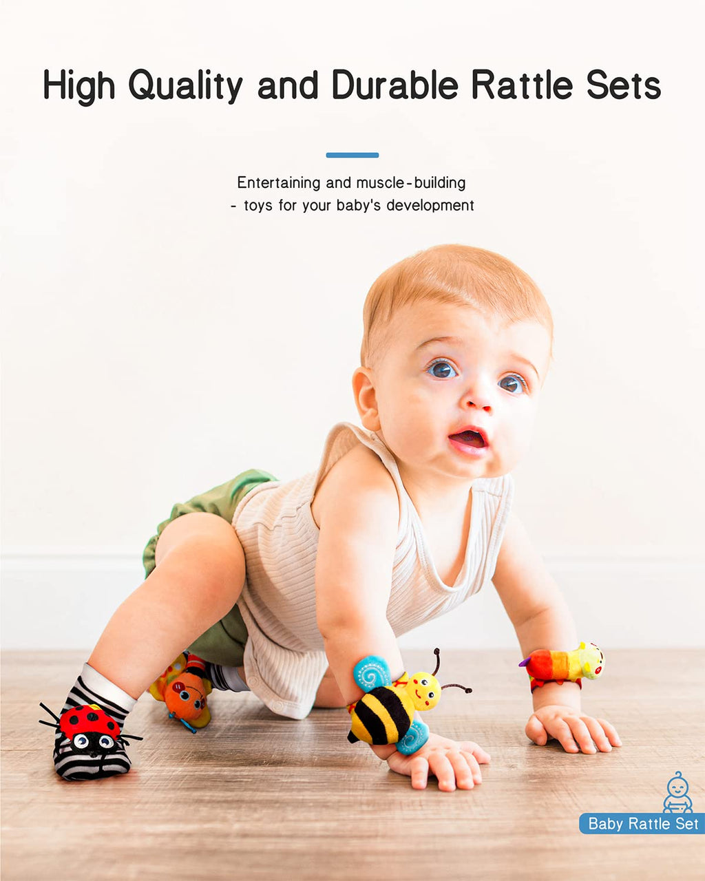 Baby Wrist Rattle Socks & Foot Finder Set – Sensory Music Socks for Newborns, Infants & Early Development