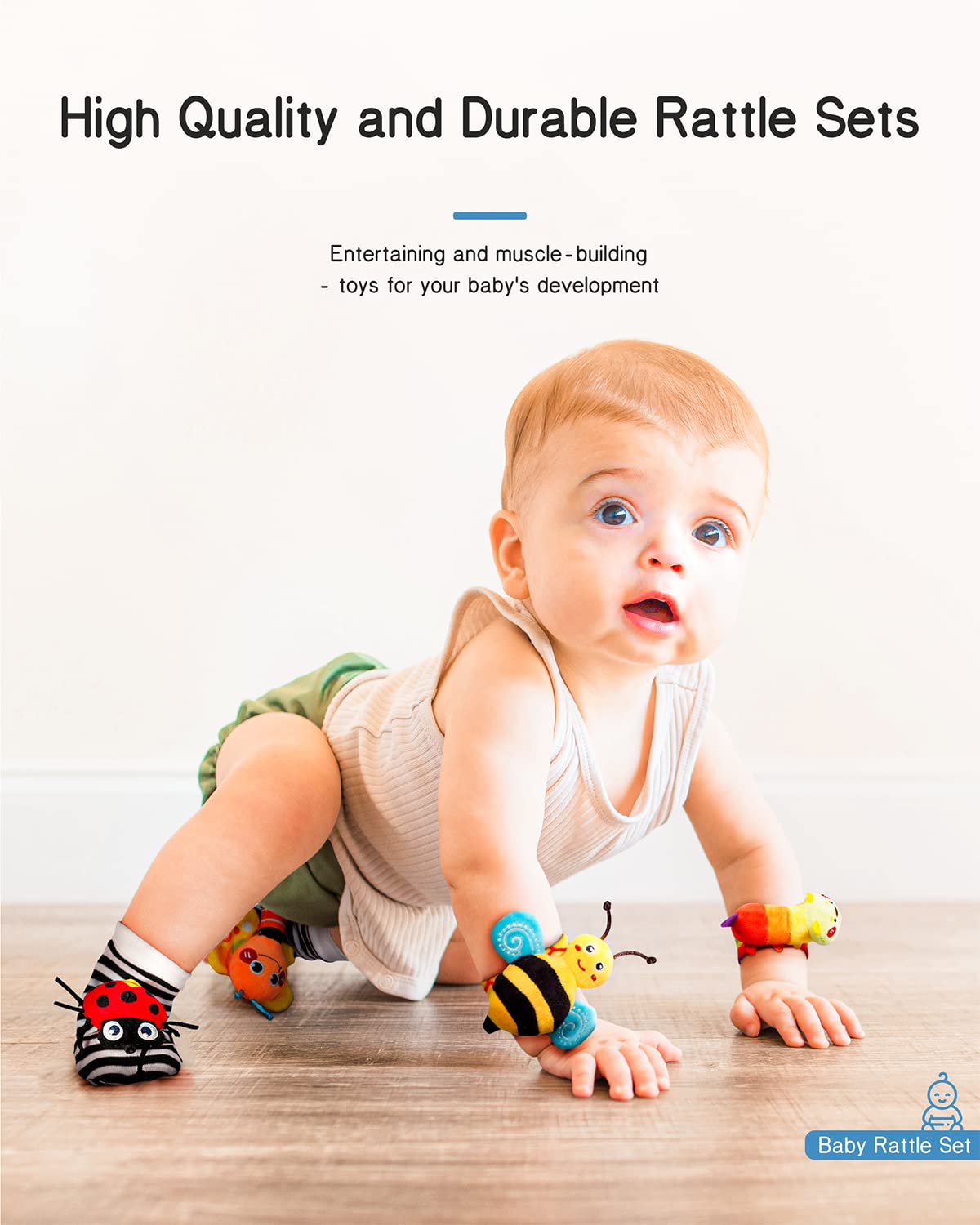 Baby Wrist Rattle Socks & Foot Finder Set – Sensory Music Socks for Newborns, Infants & Early Development