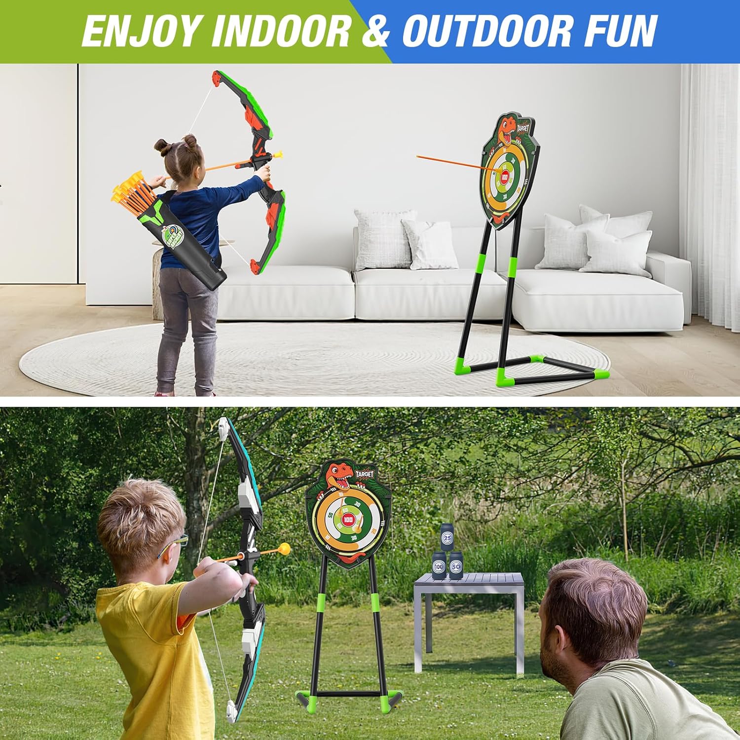 2 Pack Bow and Arrow for Kids – LED Light Up Archery Set with 24 Suction Cup Arrows