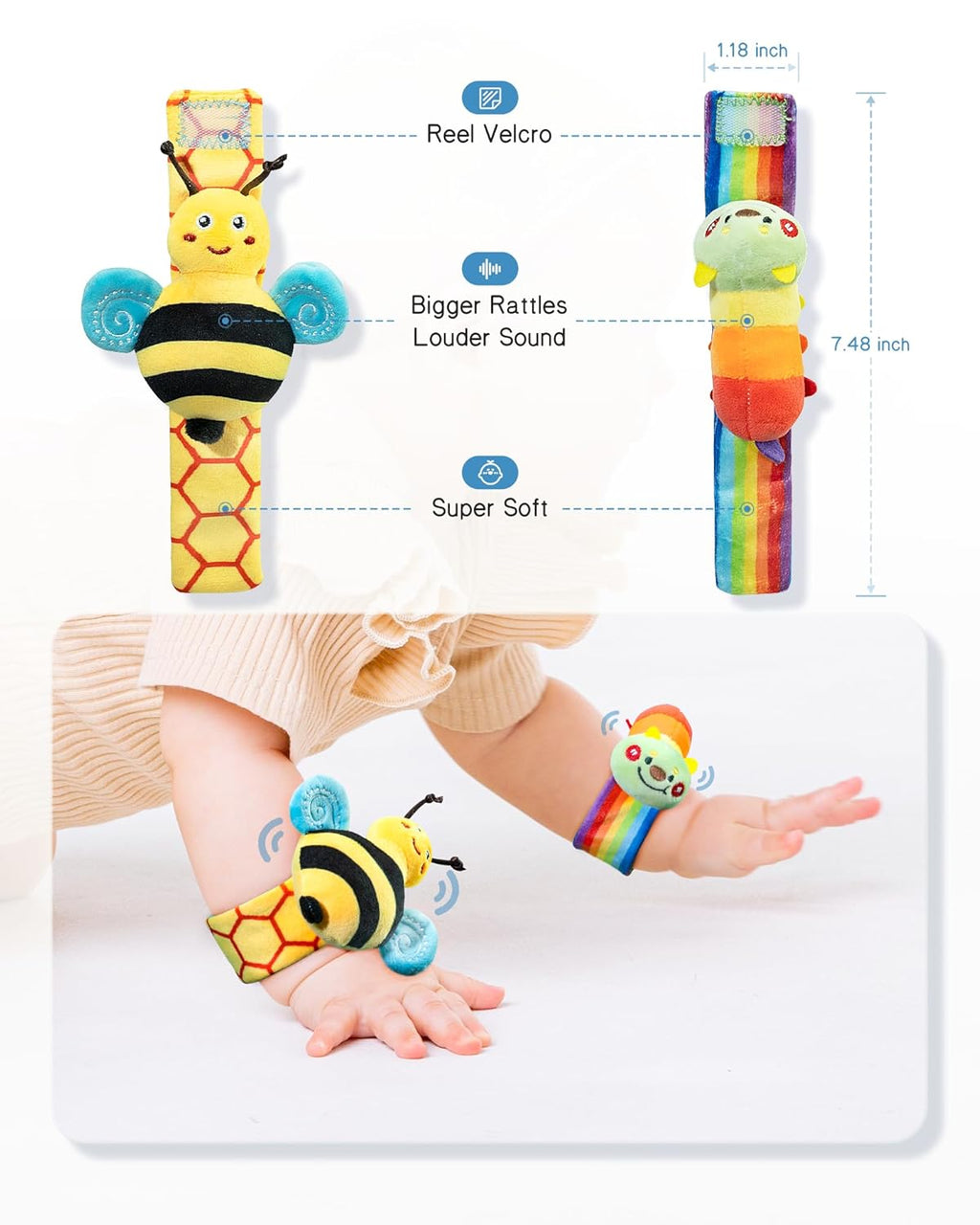 Baby Wrist Rattle Socks & Foot Finder Set – Sensory Music Socks for Newborns, Infants & Early Development