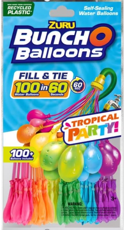 Rapid Filling Water Balloons – 100 Pack Assorted Plastic Rubber Party Set