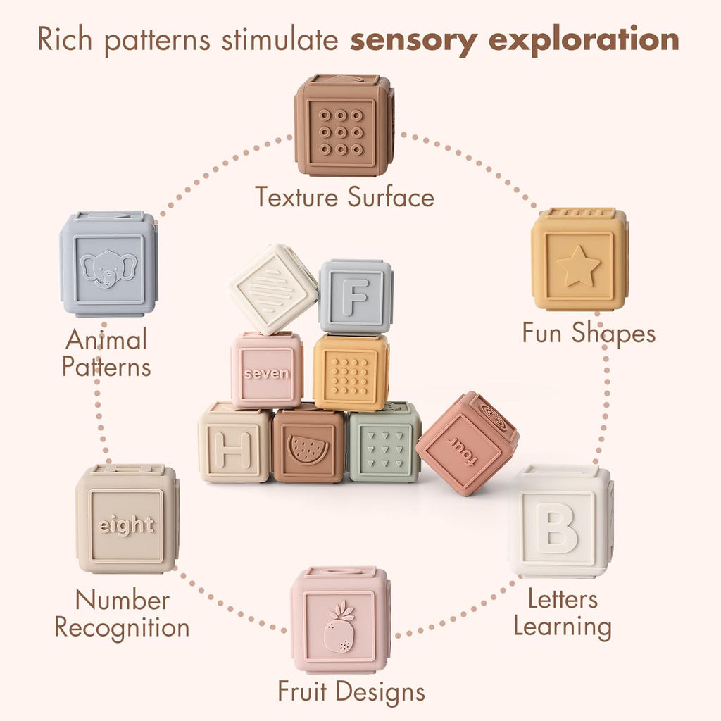 Baby Silicone Stacking Blocks – Soft Building & Teething Montessori Toys for Infants & Toddlers