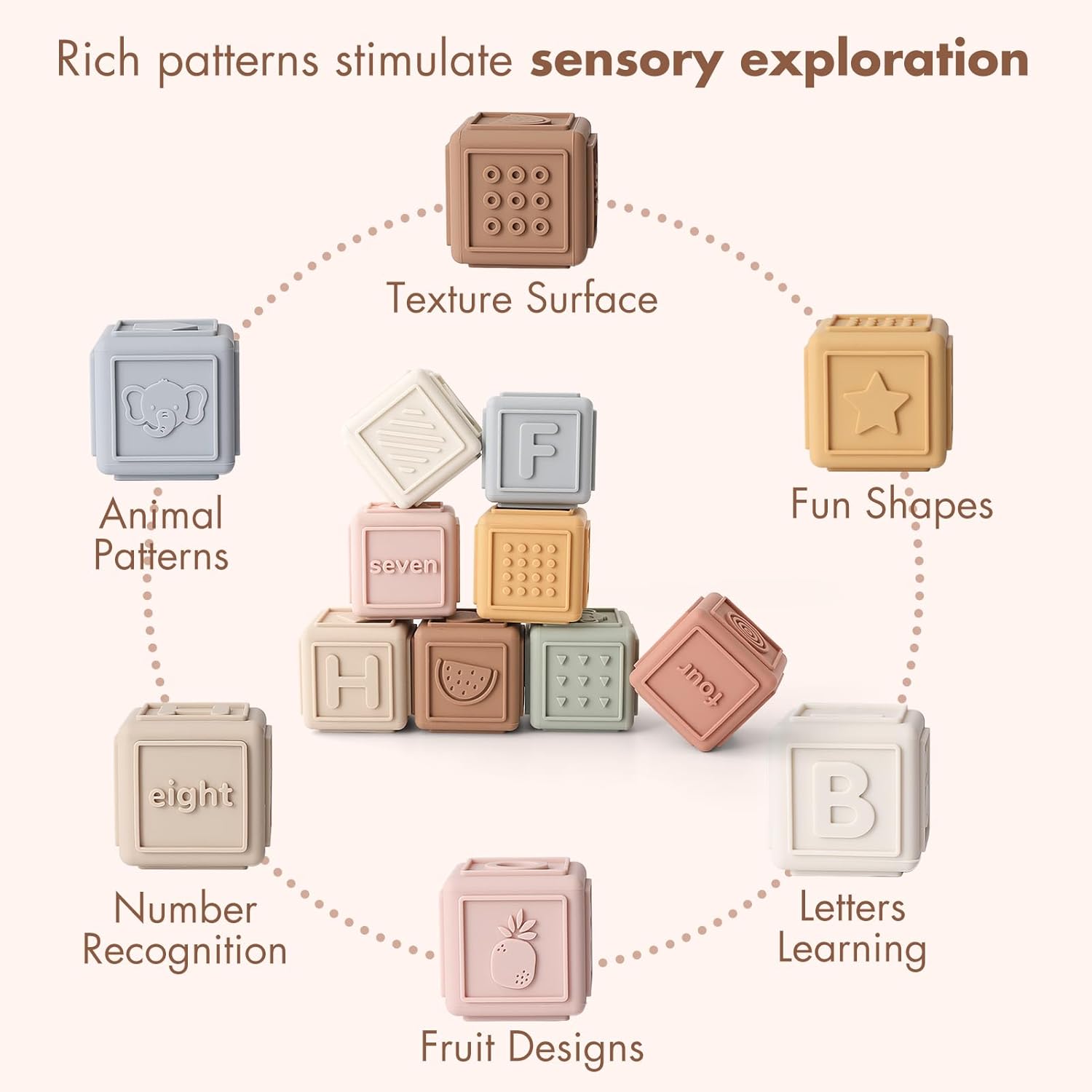 Baby Silicone Stacking Blocks – Soft Building & Teething Montessori Toys for Infants & Toddlers