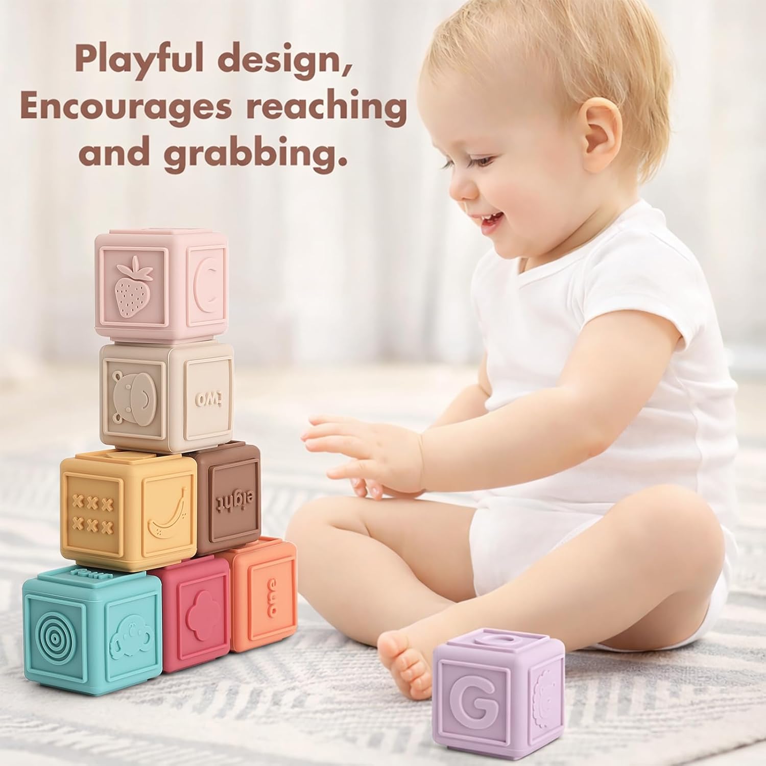 Baby Silicone Stacking Blocks – Soft Building & Teething Montessori Toys for Infants & Toddlers