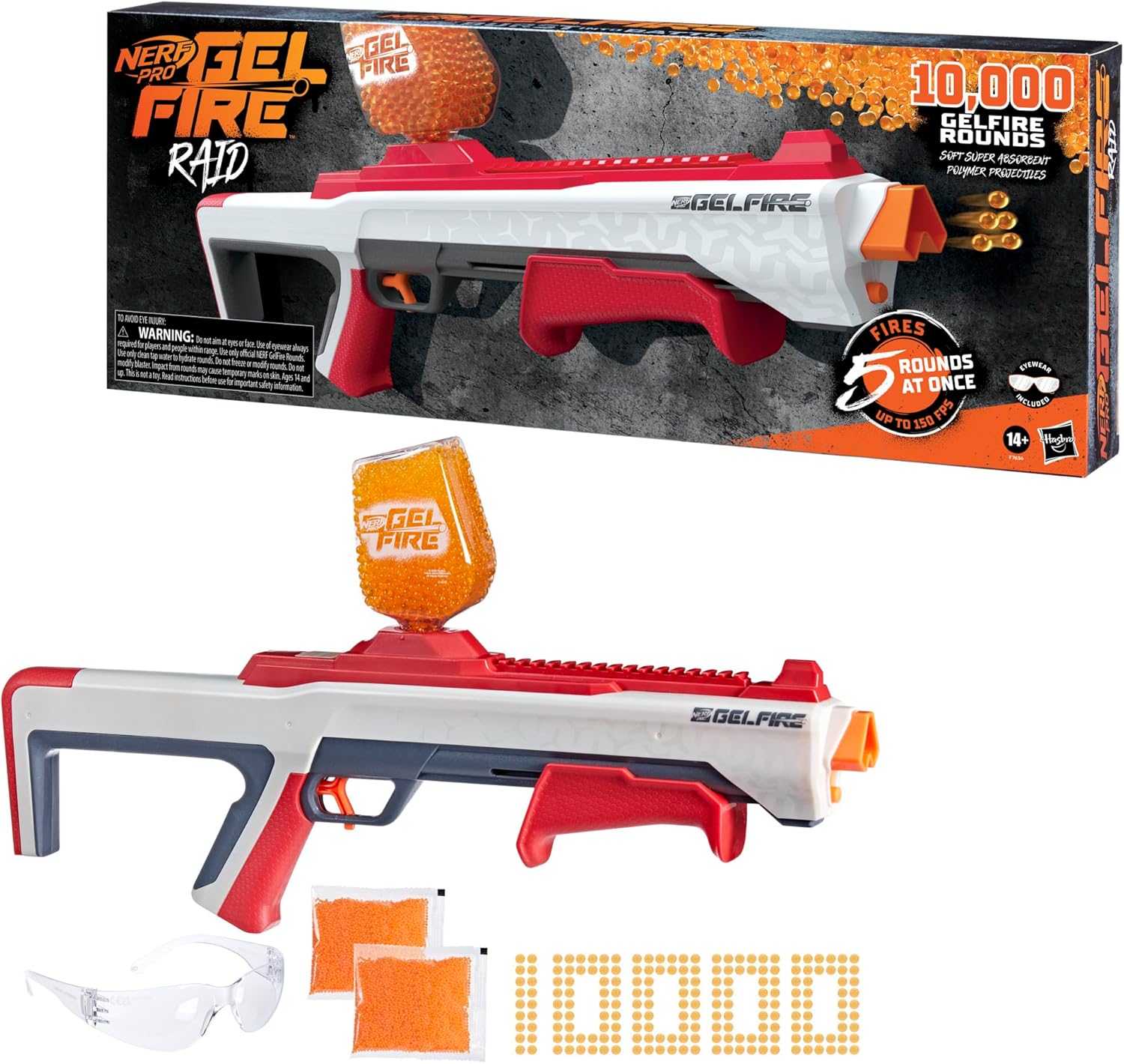 Gelfire Raid Blaster – Fire 5 Rounds at Once with 10,000 Gel Rounds & 800 Round Hopper