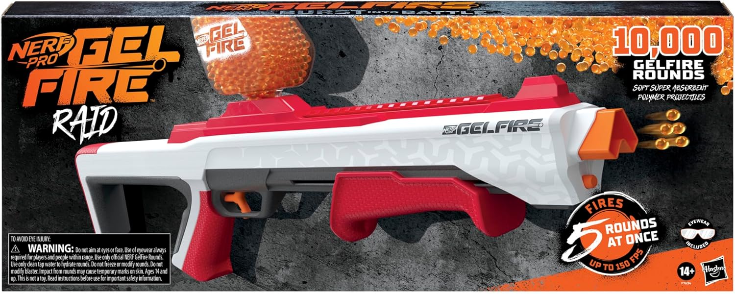 Gelfire Raid Blaster – Fire 5 Rounds at Once with 10,000 Gel Rounds & 800 Round Hopper