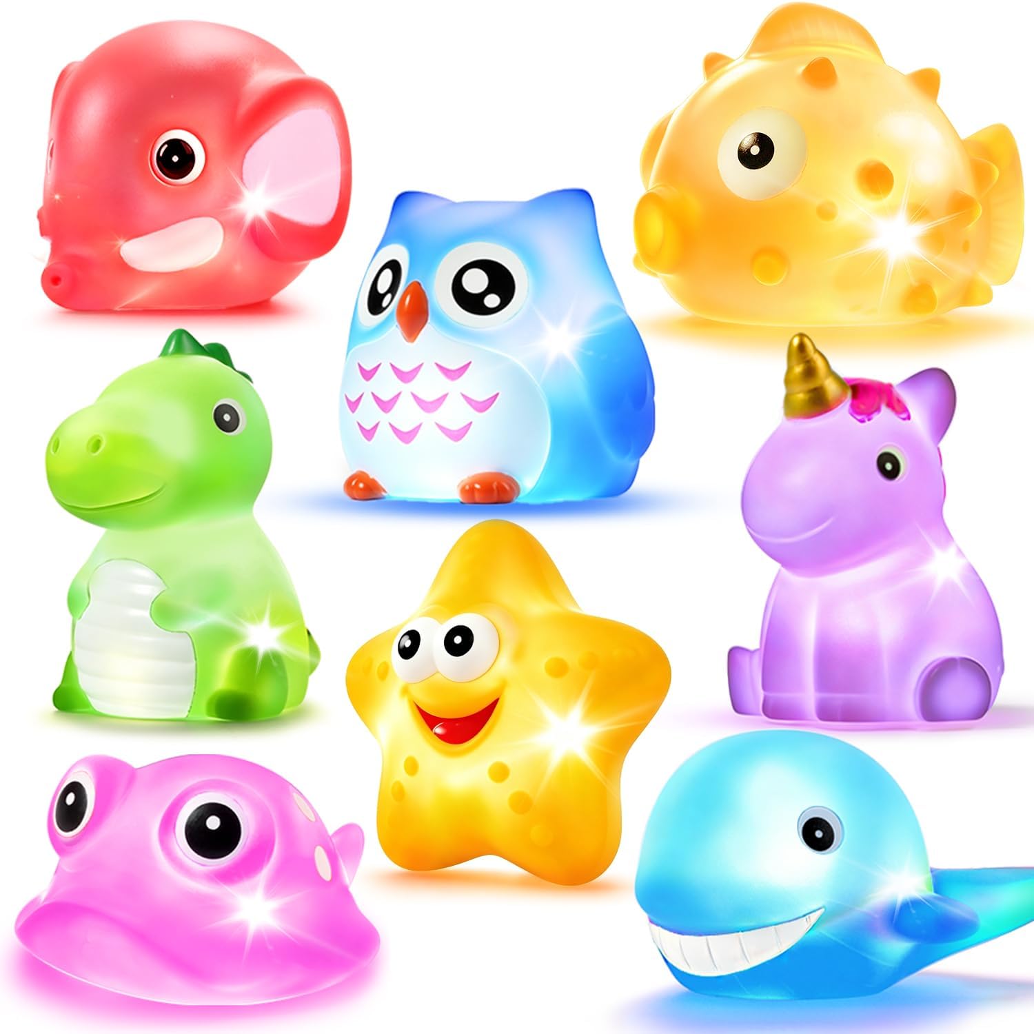 8-Piece Light-Up Floating Bath Toys Set – Rubber Animal LED Water Toys for Babies & Toddlers