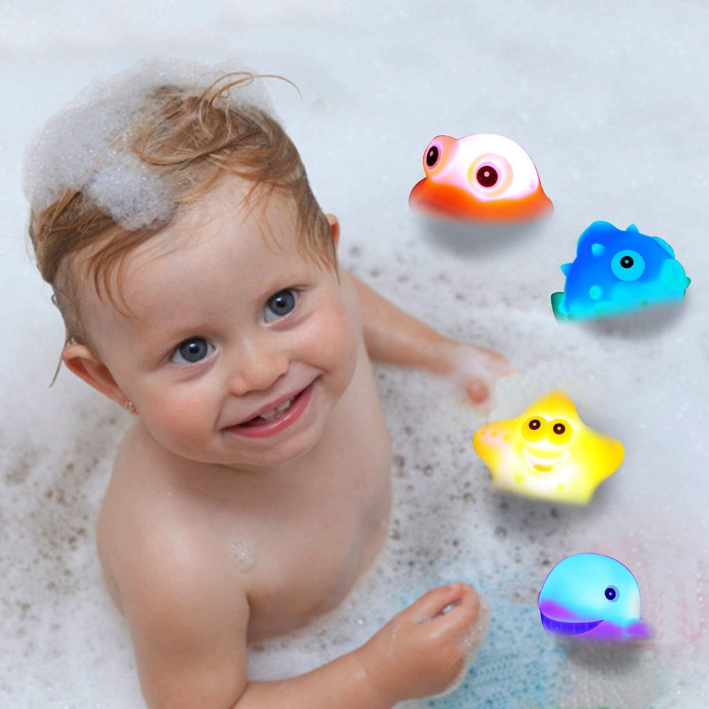 8-Piece Light-Up Floating Bath Toys Set – Rubber Animal LED Water Toys for Babies & Toddlers