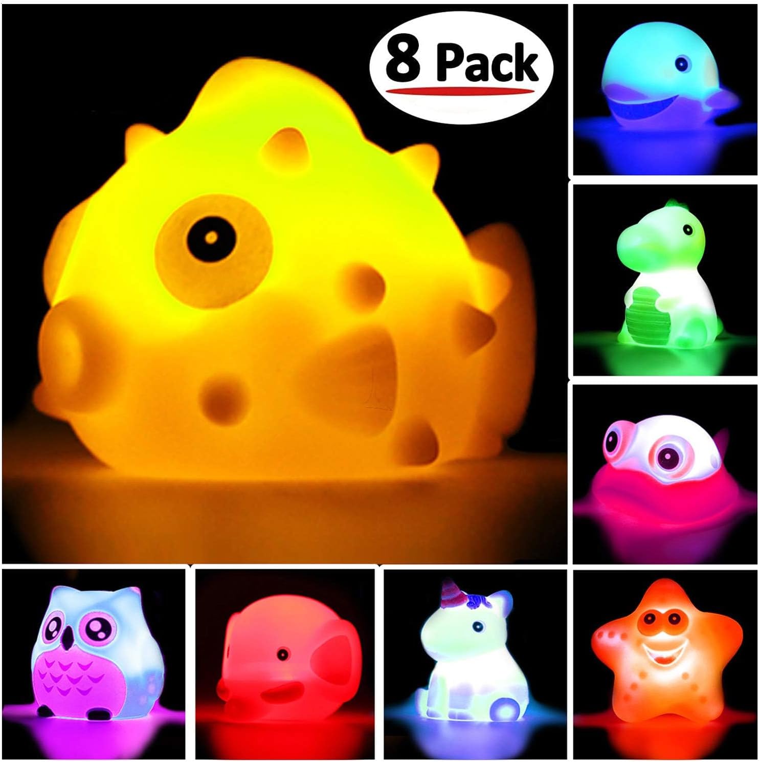 8-Piece Light-Up Floating Bath Toys Set – Rubber Animal LED Water Toys for Babies & Toddlers