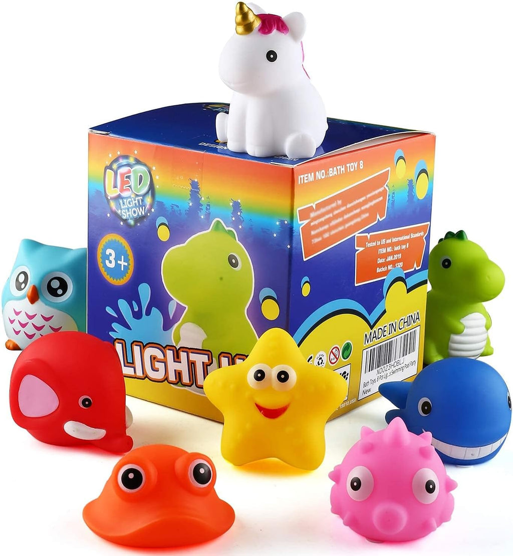 8-Piece Light-Up Floating Bath Toys Set – Rubber Animal LED Water Toys for Babies & Toddlers