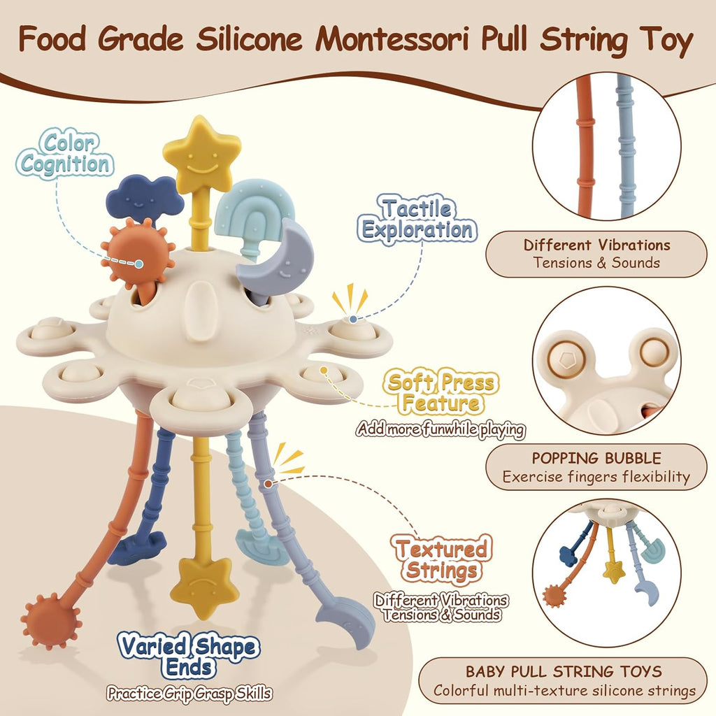Silicone Pull String Activity Toy – Montessori Sensory Teething Toy for Babies & Toddlers