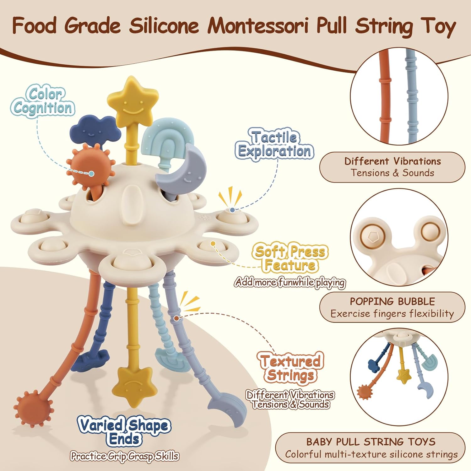 Silicone Pull String Activity Toy – Montessori Sensory Teething Toy for Babies & Toddlers