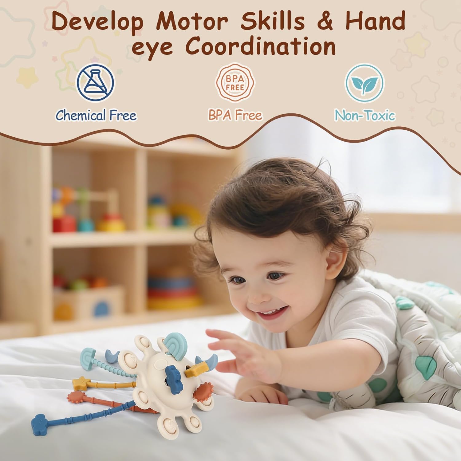 Silicone Pull String Activity Toy – Montessori Sensory Teething Toy for Babies & Toddlers