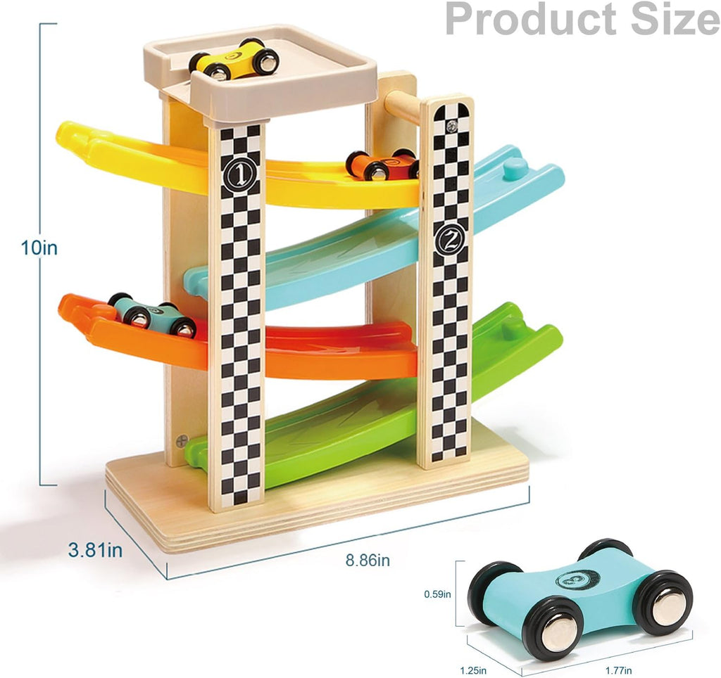 Wooden Car Ramp Racer Toy – Montessori Educational Multi-Level Race Track for Toddlers & Kids