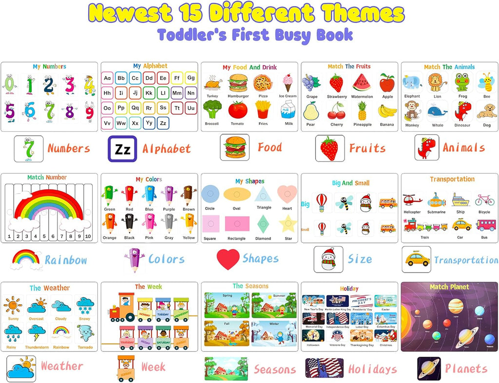 Toddler Learning Binder Busy Book – Montessori Sensory Activity Book for Early Development & Fine Motor Skills