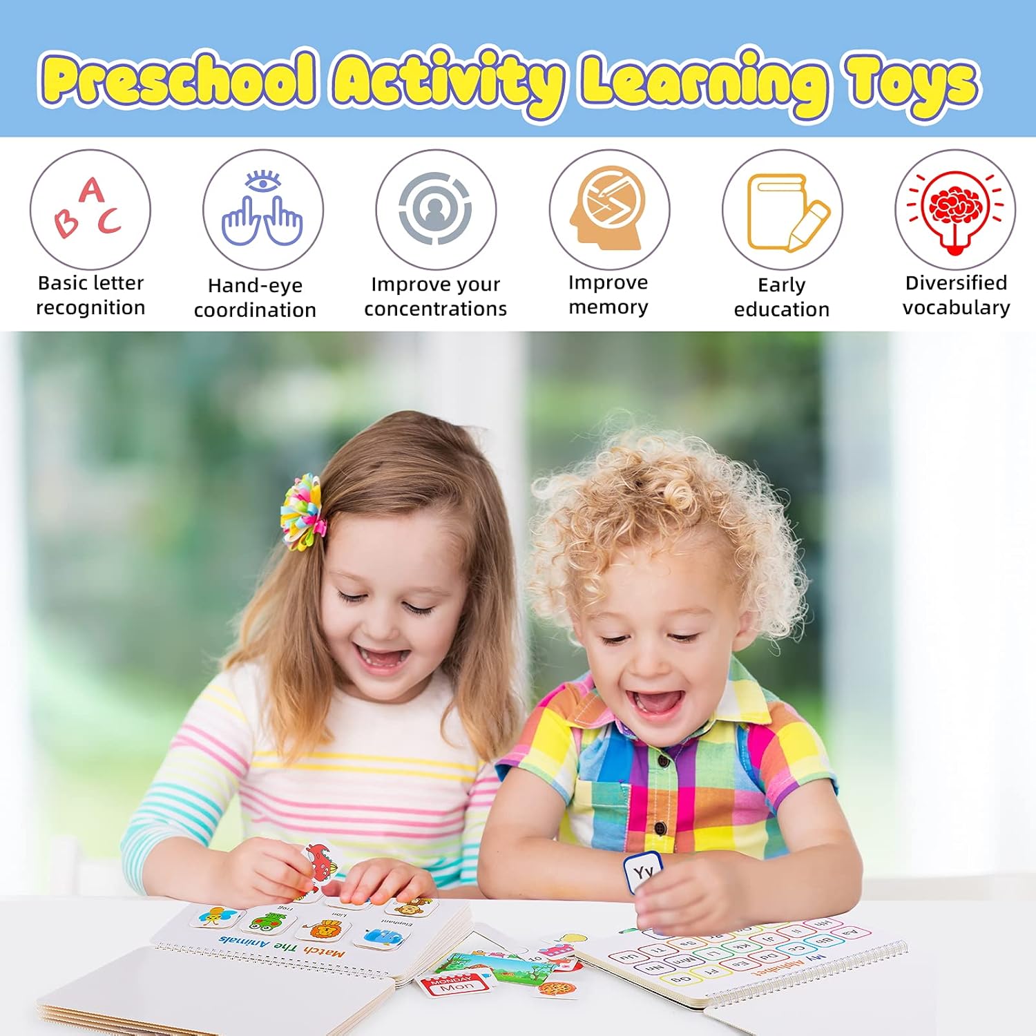 Toddler Learning Binder Busy Book – Montessori Sensory Activity Book for Early Development & Fine Motor Skills
