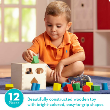 Shape Sorting Cube – Classic Wooden Montessori Toy with 12 Shapes for Early Learning & Motor Skills Development