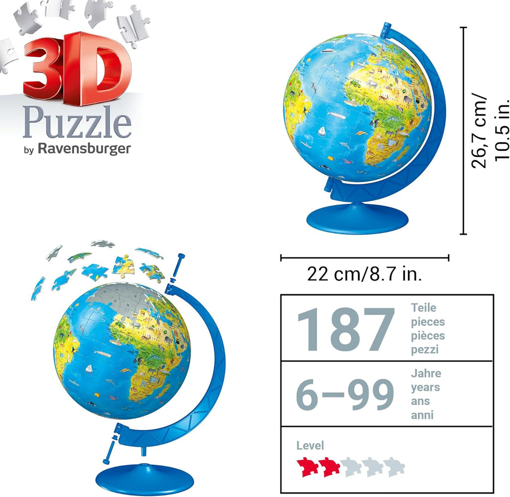 Children’s World Globe 180-Piece 3D Jigsaw Puzzle – Educational STEM Geography Toy