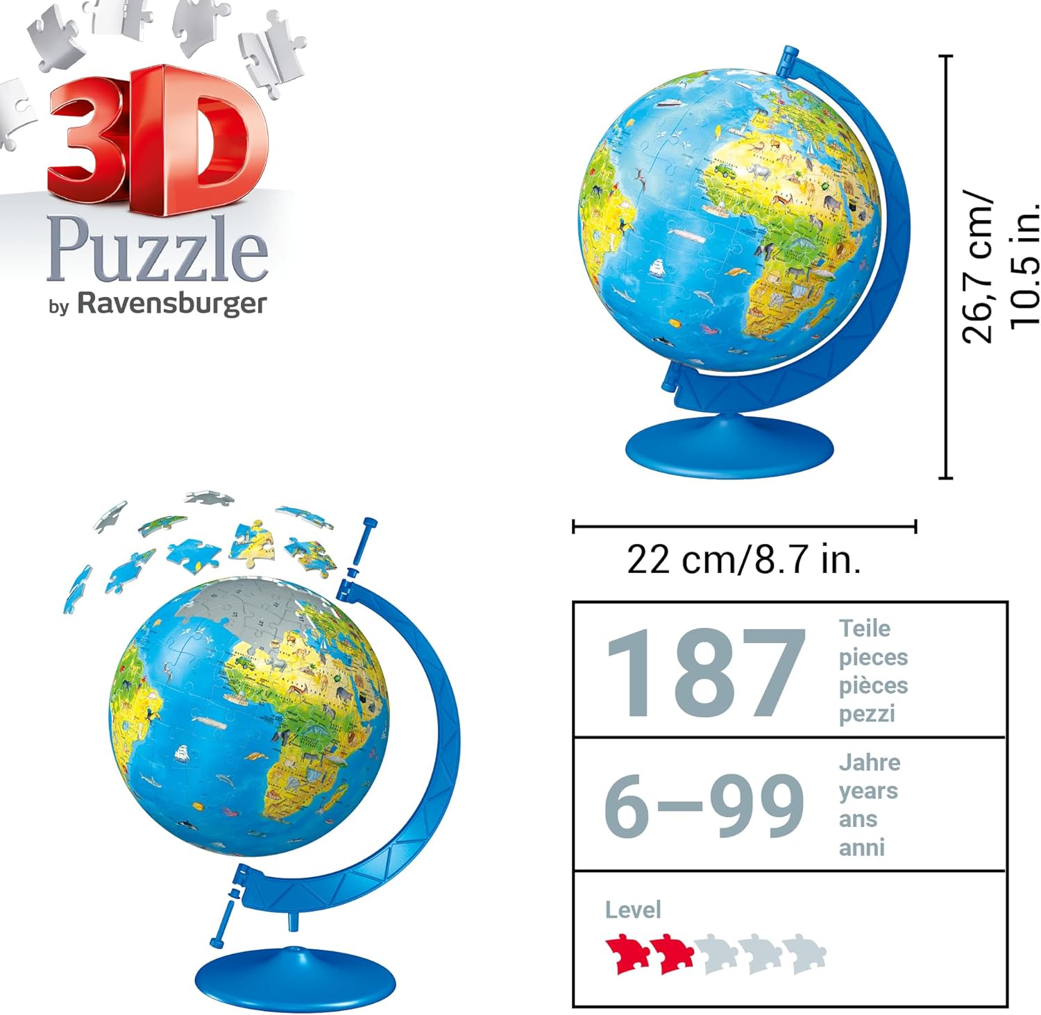Children’s World Globe 180-Piece 3D Jigsaw Puzzle – Educational STEM Geography Toy