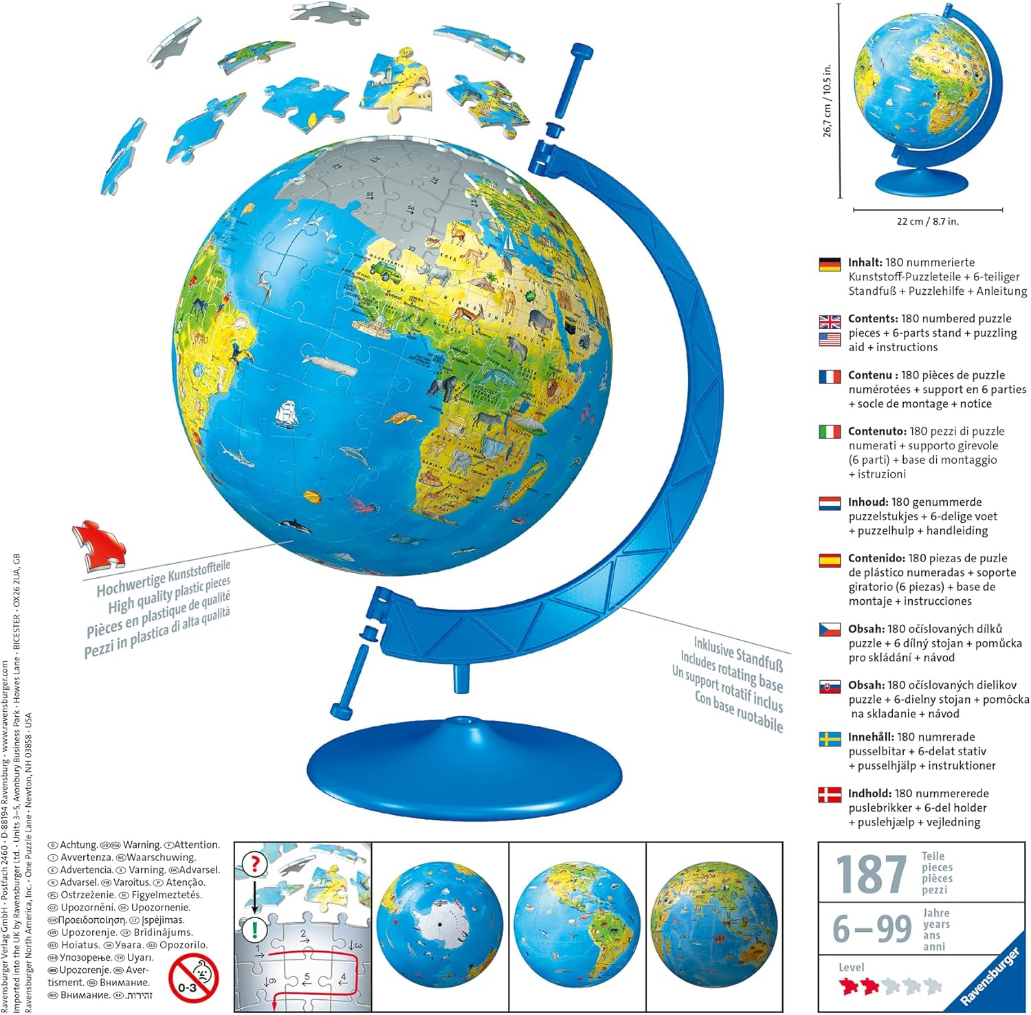 Children’s World Globe 180-Piece 3D Jigsaw Puzzle – Educational STEM Geography Toy