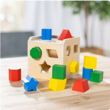 Shape Sorting Cube – Classic Wooden Montessori Toy with 12 Shapes for Early Learning & Motor Skills Development