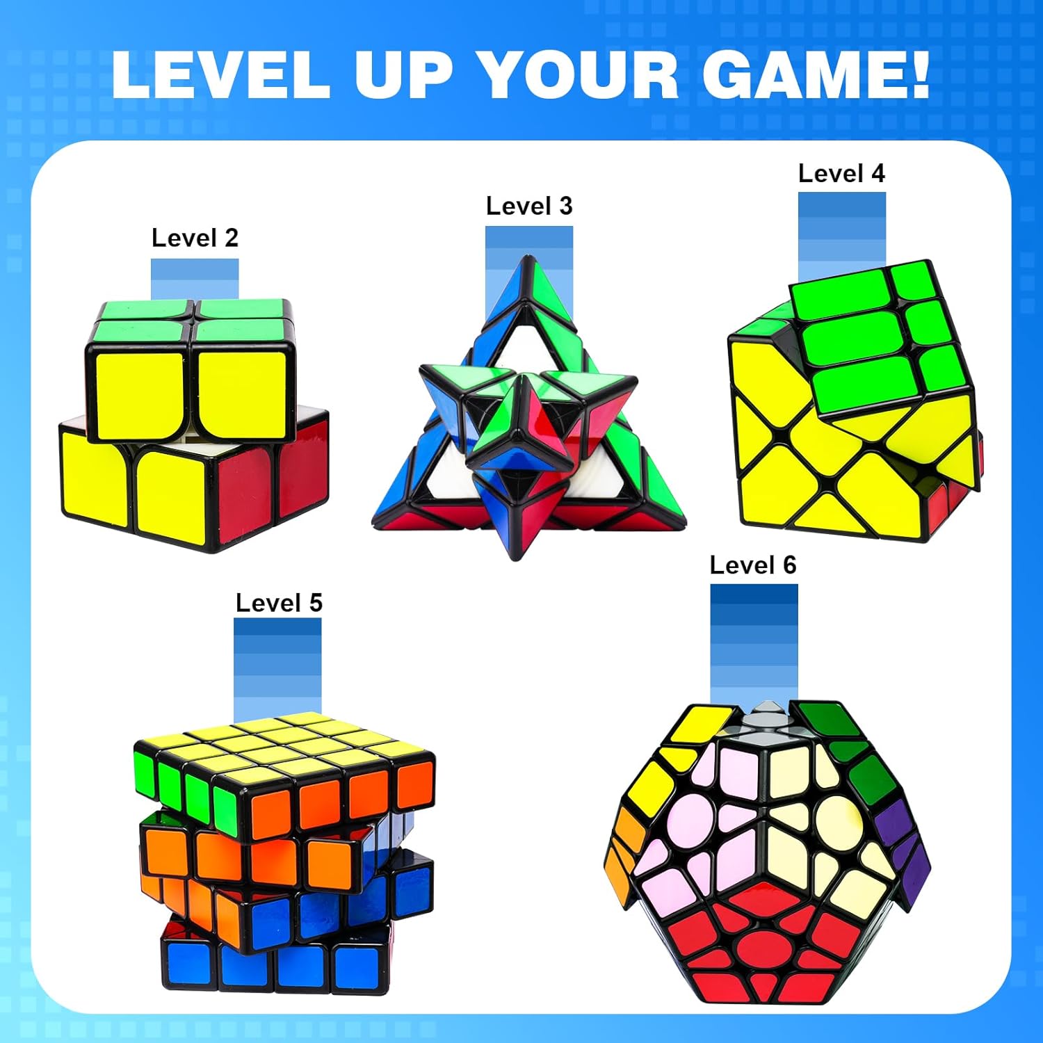 5-Pack Magic Speed Cube Set – 2x2, 3x3, 4x4 Puzzle Cubes for Kids