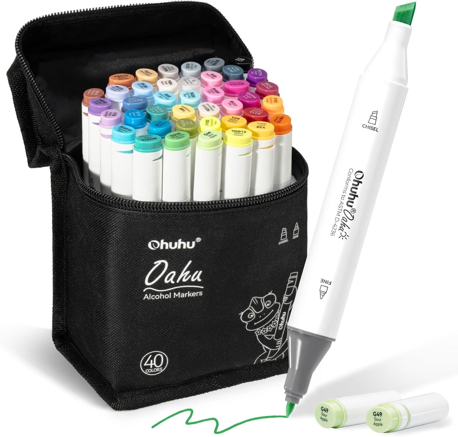40-Color Alcohol Art Markers – Dual Tip Fine & Chisel Refillable Permanent Marker Set