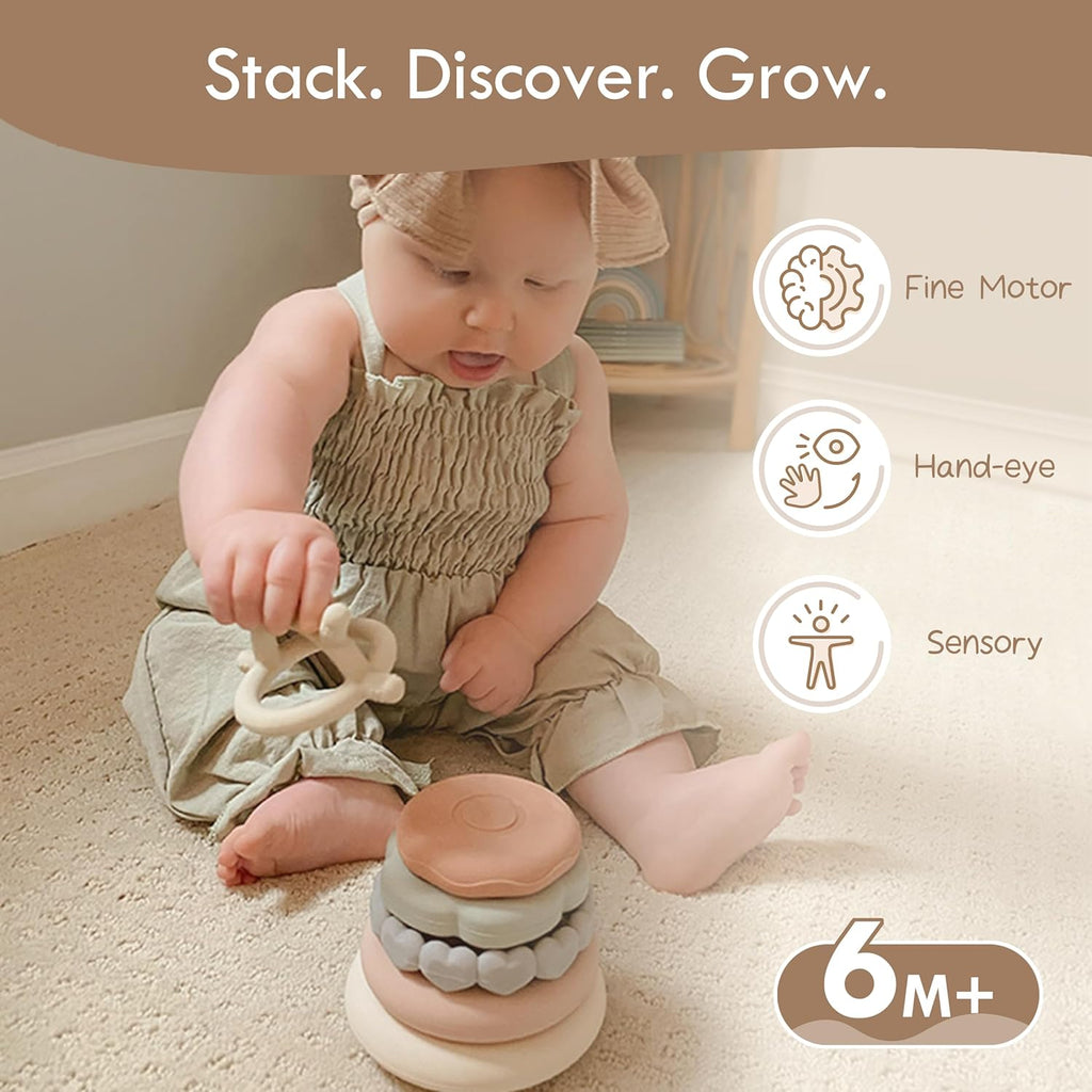 Stacks of Circles Soft Teething Toy – Montessori Sensory Stacking Toy for Babies & Early Development