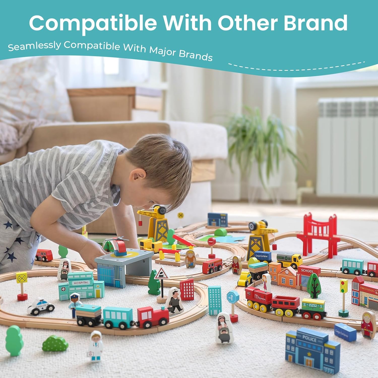 Wooden Train Set – 39 Pcs with Wooden Tracks, Expandable & Changeable Railway Toy for Kids & Toddlers