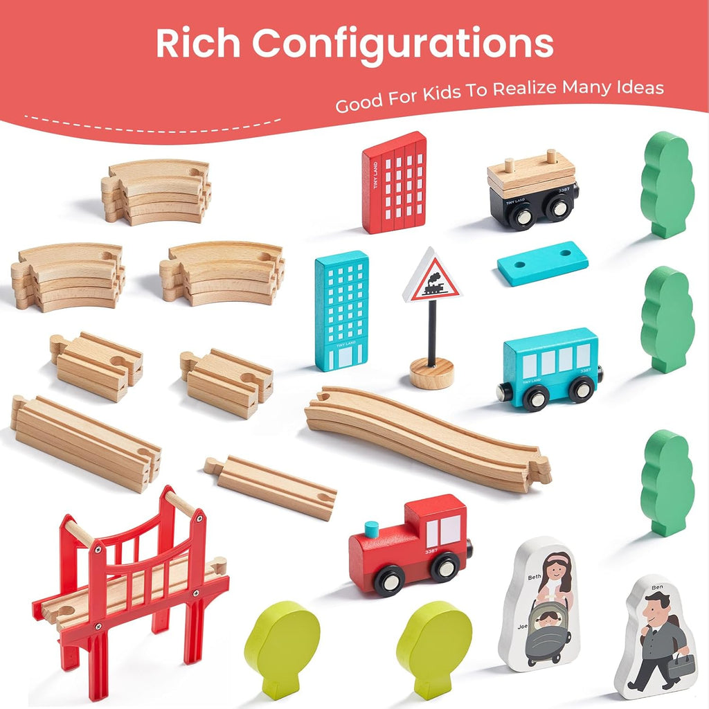 Wooden Train Set – 39 Pcs with Wooden Tracks, Expandable & Changeable Railway Toy for Kids & Toddlers