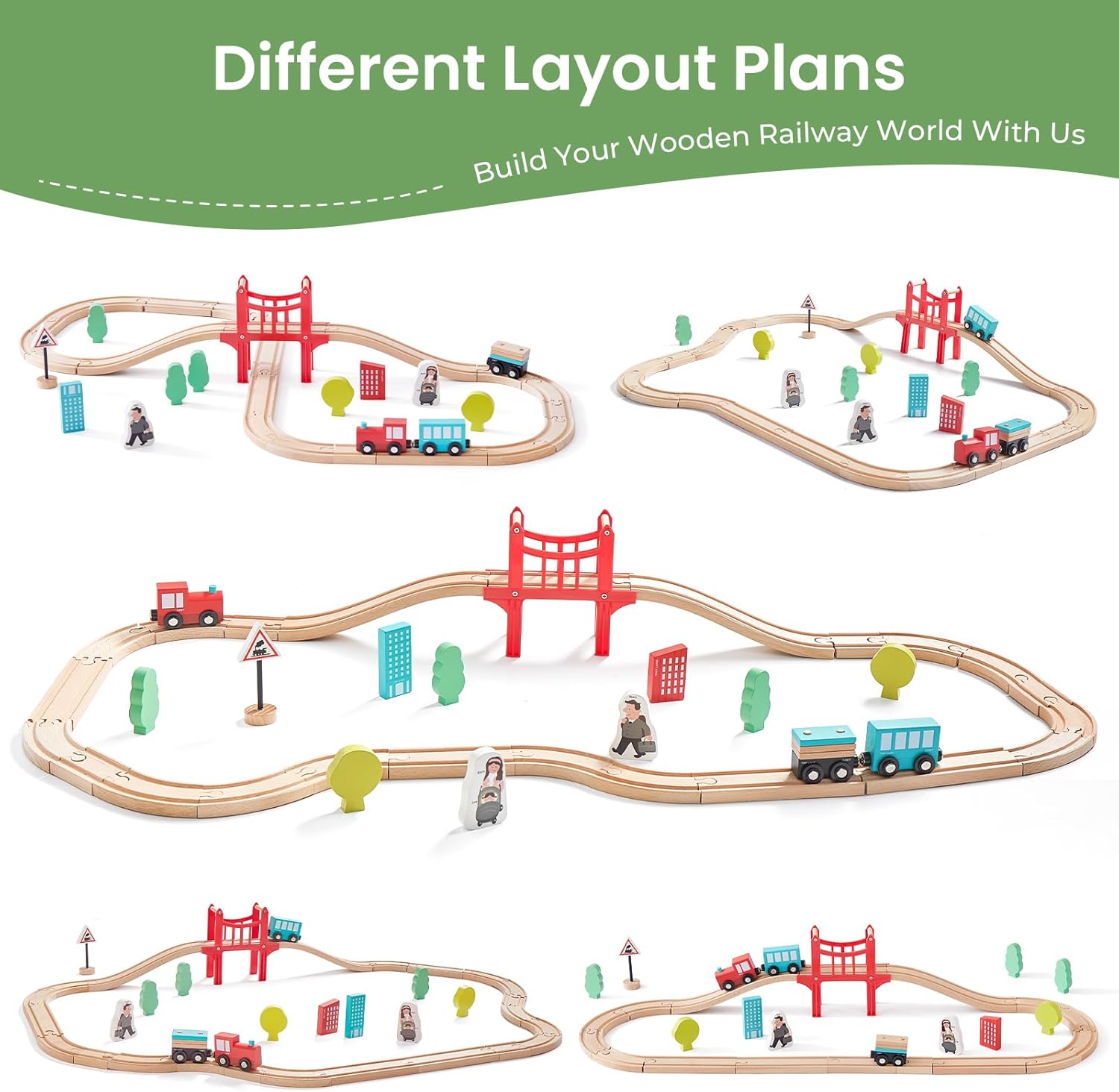 Wooden Train Set – 39 Pcs with Wooden Tracks, Expandable & Changeable Railway Toy for Kids & Toddlers