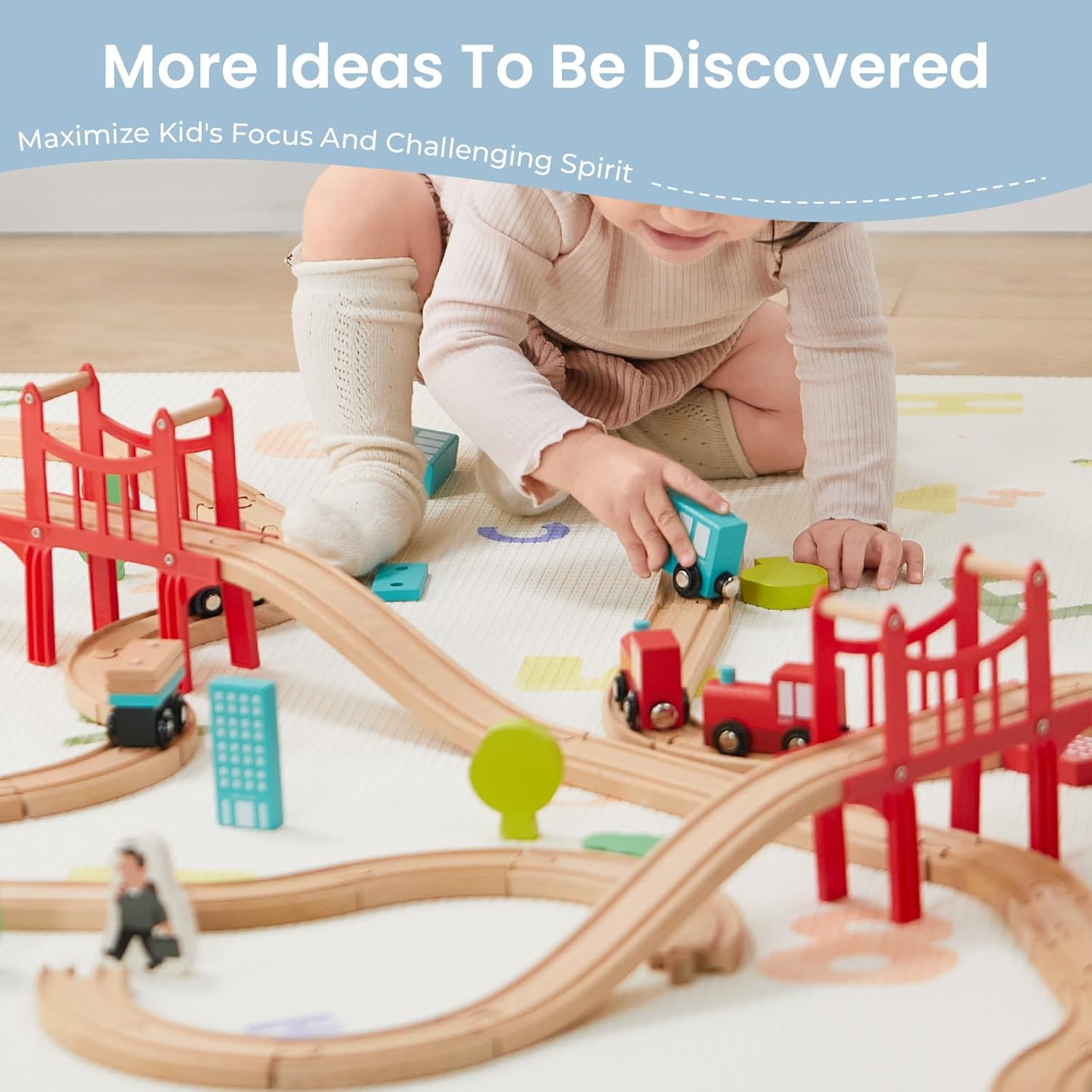 Wooden Train Set – 39 Pcs with Wooden Tracks, Expandable & Changeable Railway Toy for Kids & Toddlers