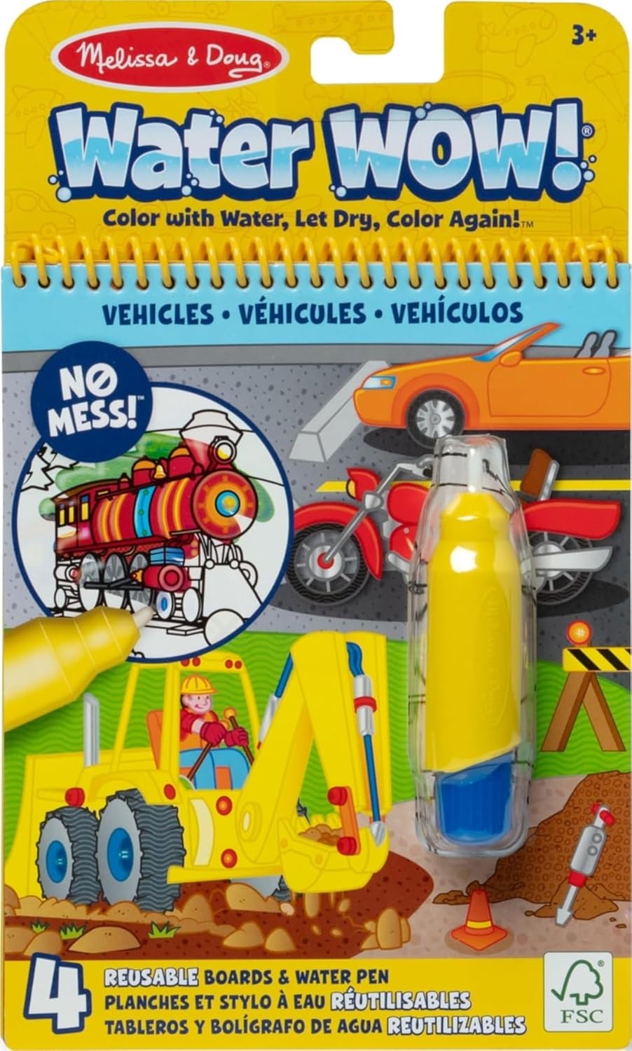 Water Wow! Mess-Free Coloring Book – Reusable Water-Reveal Activity Pad for Kids (Vehicles Theme)