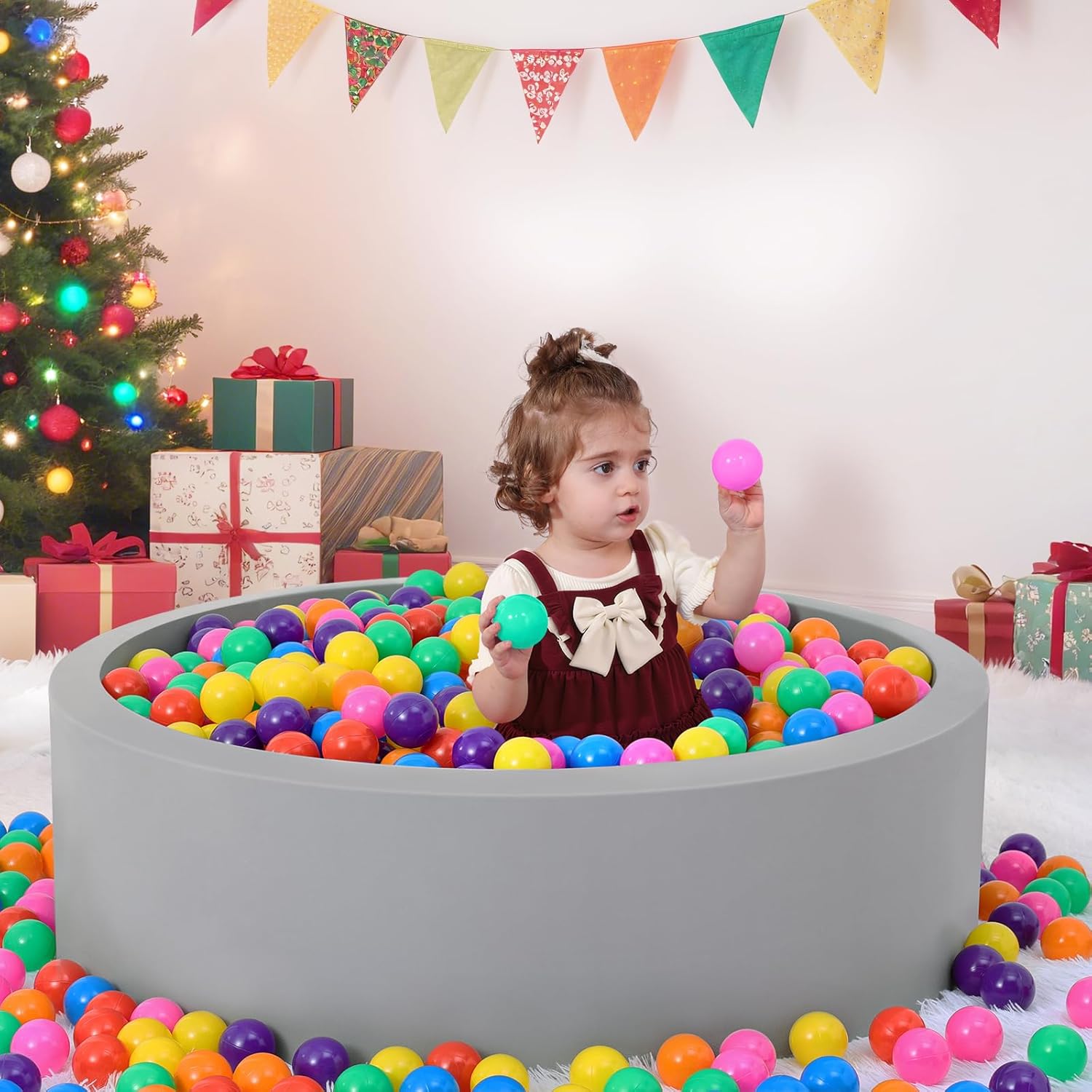 Foam Ball Pit for Toddlers with 100 Rainbow Balls – Soft Plush Indoor Play Pool for Babies & Kids, Sensory Activity Toy