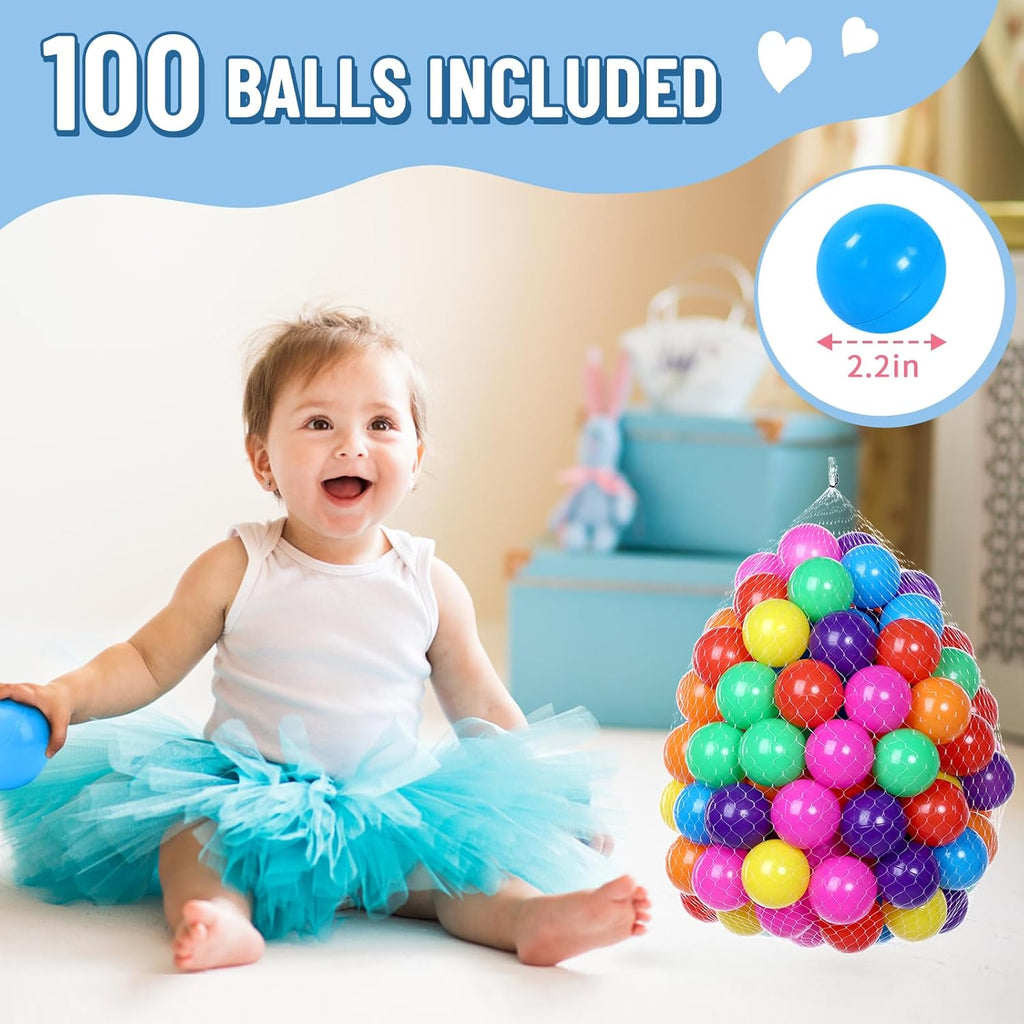 Foam Ball Pit for Toddlers with 100 Rainbow Balls – Soft Plush Indoor Play Pool for Babies & Kids, Sensory Activity Toy