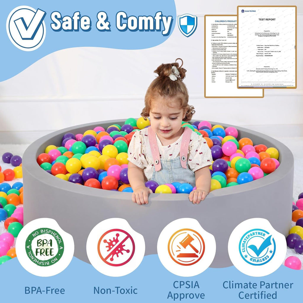 Foam Ball Pit for Toddlers with 100 Rainbow Balls – Soft Plush Indoor Play Pool for Babies & Kids, Sensory Activity Toy