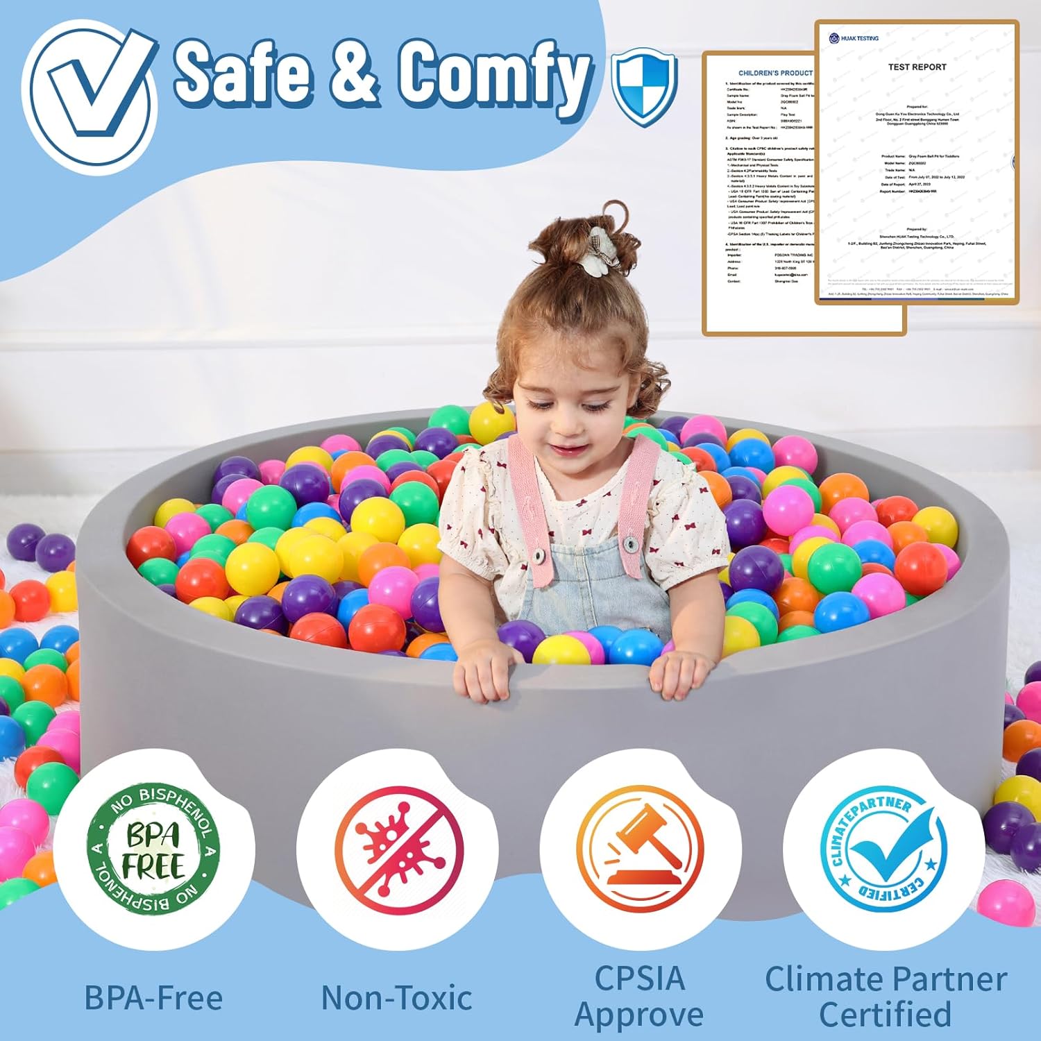 Foam Ball Pit for Toddlers with 100 Rainbow Balls – Soft Plush Indoor Play Pool for Babies & Kids, Sensory Activity Toy